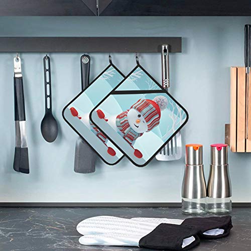 Happy White Snowman In Winter Heat Mat Heat Resistant Pot Holders For Kitchen 2 Pcs Pot Holder With Pocket 8×8 Inch For Cooking And Baking #TOP5