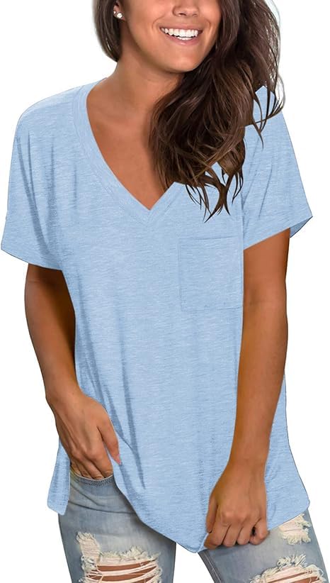 MOLERANI Soft Tshirts for Women Short Sleeve Basic Tees Loose Fitting Tops Blouses Sky Blue L