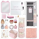 Tazimi Locker Accessories Kit with Magnetic Whiteboard, Mirror, Hook, Rug, Storage Bag, Pen Holder - Back to School Essentials for Girls' Locker Organizer