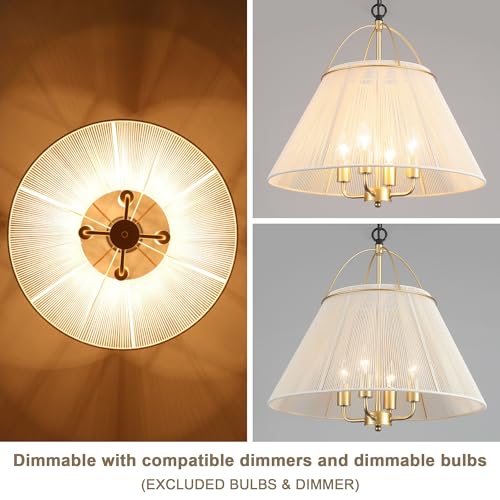 LASENCHOO Large Rattan Chandelier 4 Lights Boho Hanging Light Fixture, 19.3" Woven Pendant Light Coastal Chandeliers for Dining Room Living Room Entryway Foyer Lighting Fixture with E12 Sockets by LASENCHOO - Used condition - Image 4