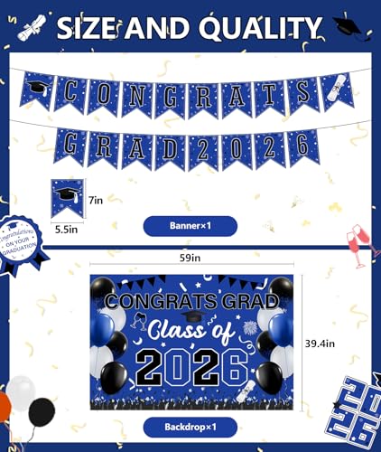 Irosiy 2026 Blue Black Graduation Party Decor Kit - image 5