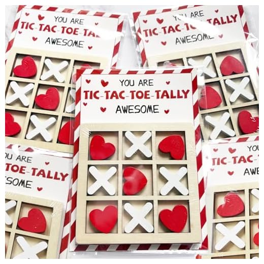 MBMFT Valentines Day Cards for Kids School - 12 Pack Valentines Cards with Wooden Tic Tac Toe - Funny Valentine Exchange Gift for Boys Girls Toddler Classroom Party Favors