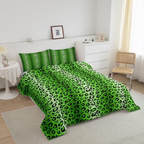 Image of Feelyou Full Leopard Bedding Set Green and Black Comforter Set for Teens Cheetah Stripes Print Comforter Safari Animal Fur Print Duvet Set Adult Microfiber Bed Set