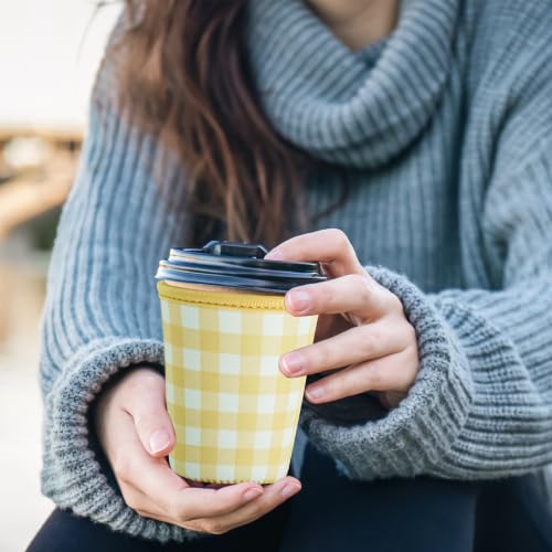 Image of Reusable Insulated Sleeve for Iced Coffee Cup, 3-Pack Coffee Neoprene Drink Sleeve for Cold & Hot Drinks, Beverage Holder for Iced Coffee (Butter Gingham)