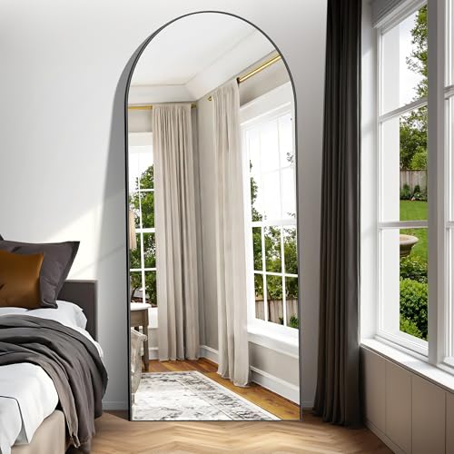 Weare Home Bogen Ganzkörperspiegel, 192 x 85 cm Gewölbter Standspiegel, Schwarzer Metallrahmen...