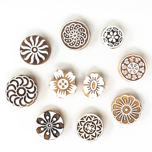 Image of Wooden Printing Stamps - Blocks for Printing Saree Border /Dresses /Craft Card Making /Scrapbook /Clay Pottery (Set of 10) Hashcart