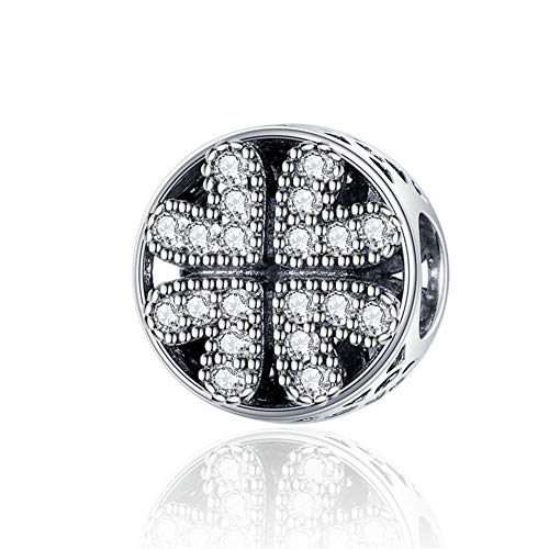 BAMOER Charm 925 Sterling Silver Bead Charm for Women Girls Simple CZ Black