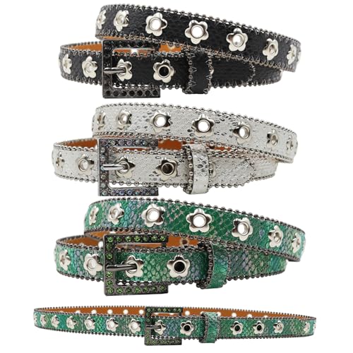 Rhinestones Western for Men and Women Flower Eyelet Belt Waist Accessory for Jeans Dresses and Pants2