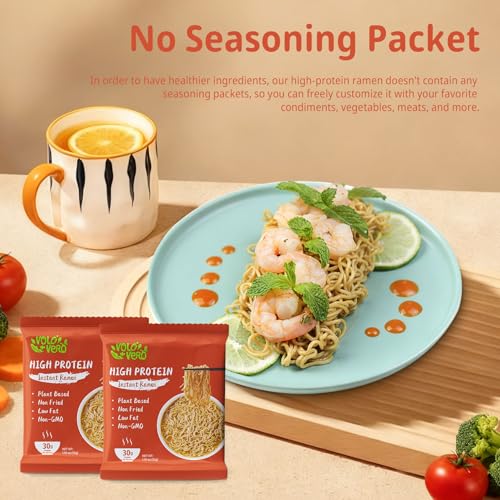 Image of VOLO VERO High Protein (30g) Ramen Noodles Plain, 8 Pack Plant-Based Vegan Noodle | Sugar-Free, Low Fat, Non-Fried, Non-GMO, Egg & Dairy Free | Ready to Eat, Healthy Asian Meal Alternative
