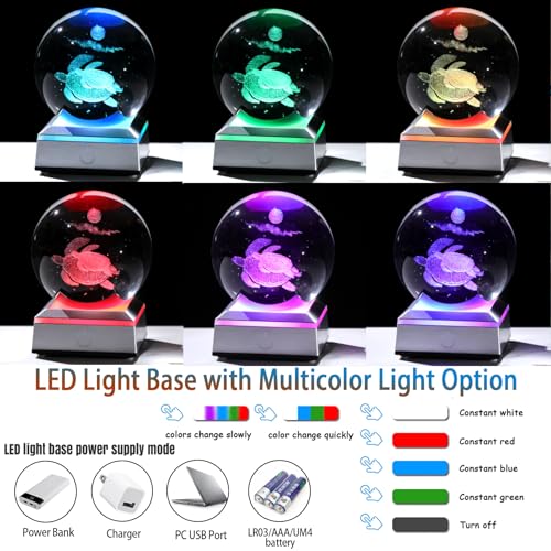Image of Ornalrist Sea Turtle Gifts for Women Men, 3D Sea Turtle Crystal Ball with Colorful LED Light Base, Sea Turtle Crystal Snow Ball for Turtle Lovers, Sea Turtle Figurines Home Decor