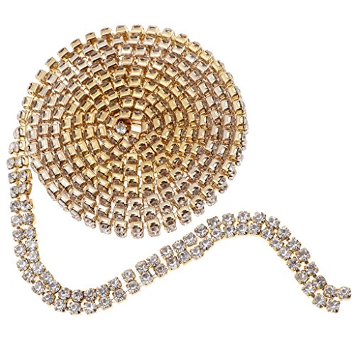 2 file di strass di cristallo vicino catena fai da te diamante maglia nastro 1 yard oro