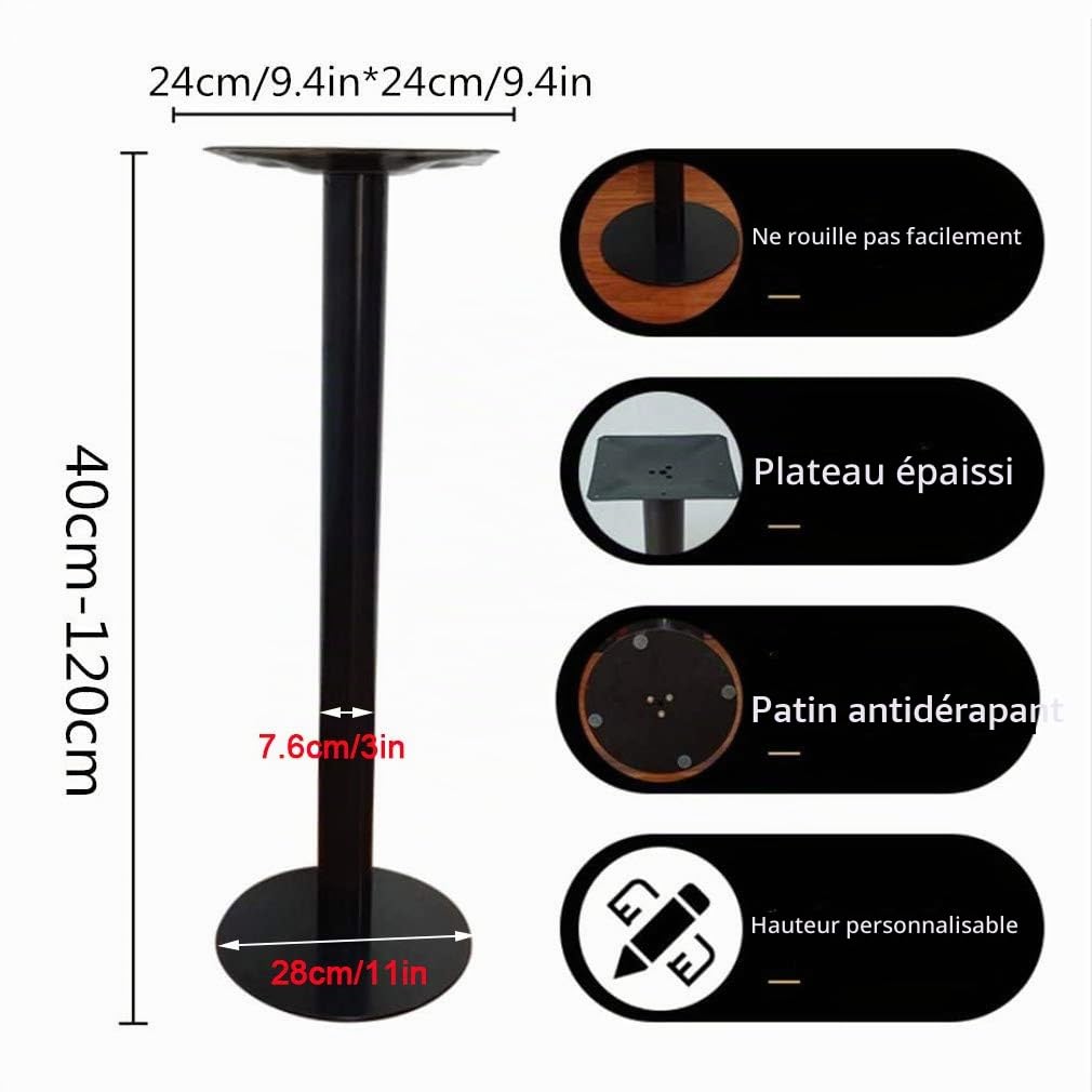 Pied pour Table Bar,Métal Pieds de Table de Cuisine,Jambe d'Accessoire de Meuble Bricolage,Hauteur 40cm-120cm Pied Rond pour Table Bar Table de Petit Déjeuner,Capacité 200Kg(black90cm/35.4in)