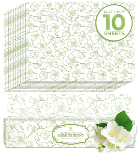 Jasmine Scented Drawer Liners for Dresser Drawers (10 Large Sheets, 19.7
