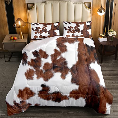 Erosebridal Cowhide Comforter Set For Kids Boys, Cute Brown White Cow Bedding Set Full Size, Farm Animal Skin Down Comforter Western Cowboy Country Duvet Sets Farmhouse Decoration #TOP5
