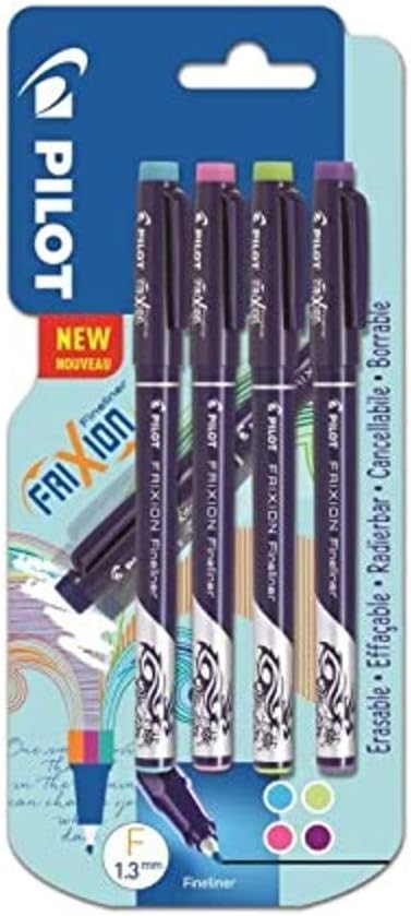 PILOT Frixion Erasable Fineliners Pack of 4 Light Blue/Pink/Green/Violet