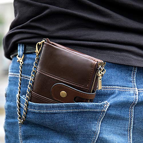 NIUCUNZH Genuine Leather Soft Bifold Rfid Wallets for Men Coin Purse Keychain Snap Zip Wallet with Chain4