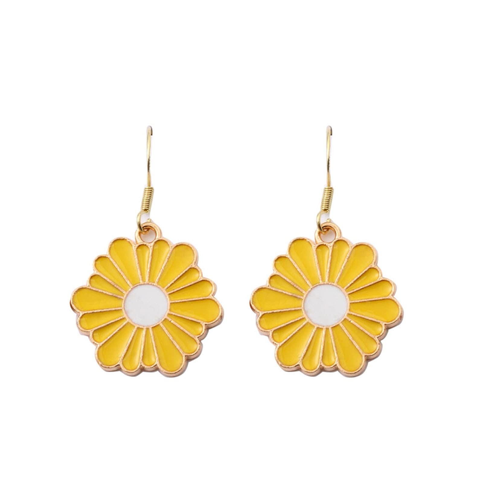 Dainty Enamel Daisy Flowers Hook Earrings for Women Teen Girls Elegant Fresh Lightweight Sunflower Small Daisy Dangle Earrings Cute Daisy Jewelry Gift