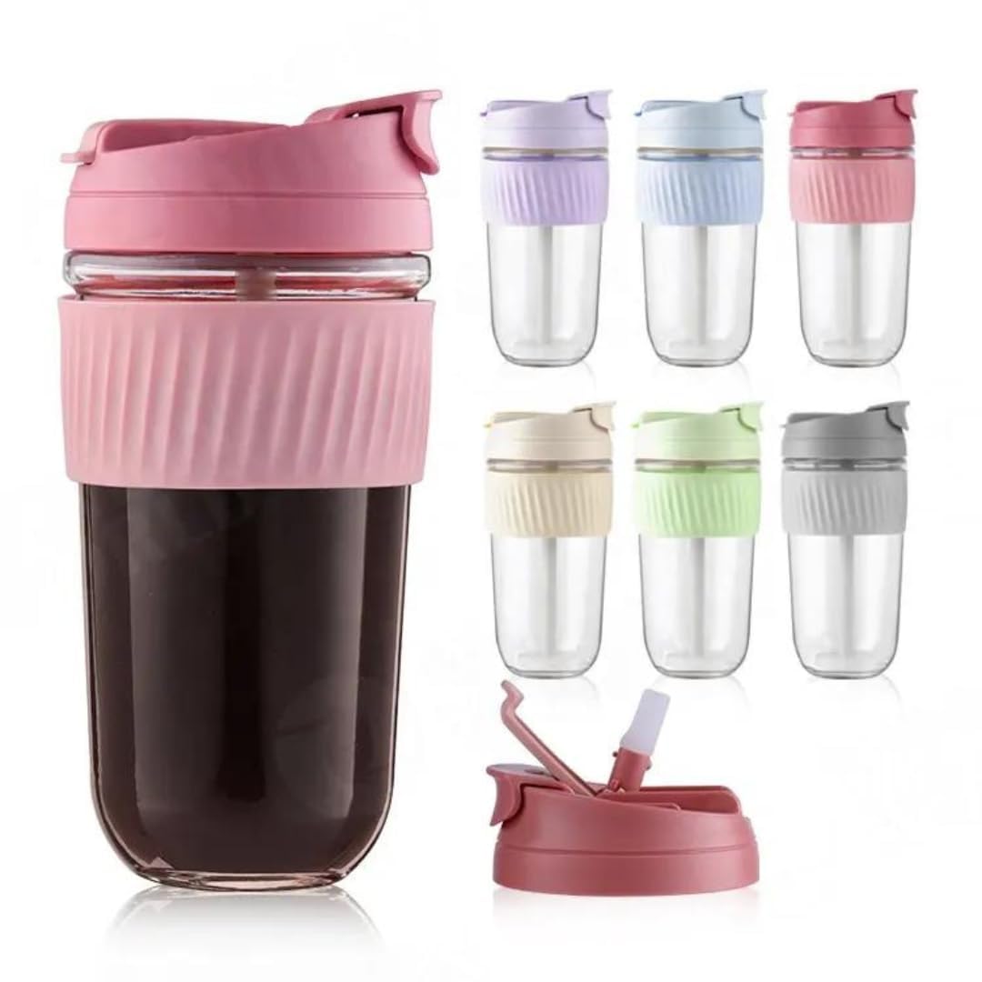 KELVEE Glass Sipper With Lid And Straw Pack Of 1, Drinking Glasses Tumbler Iced Tea Coffee Mugs Clear Multipurpose Cups For Juice, Cocktail Home Office & Travel (Multicolor), 400 ML (B0B137QN84) Amazon Price History, Amazon Price Tracker