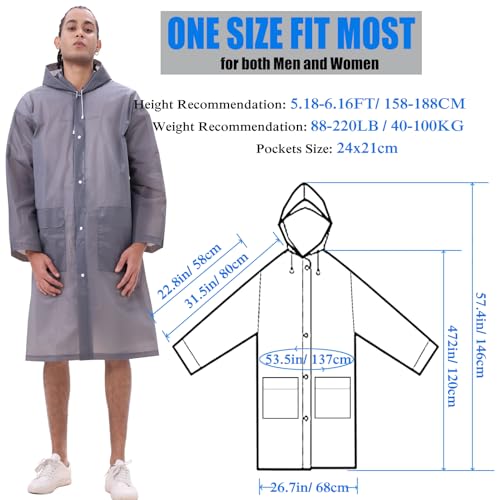 HLKZONE Rain Ponchos for Adults, 2 Pack Reusable Rain Coats for Adults Travel Rain Jacket Packable Raincoats with Pockets3