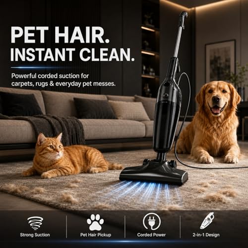 Image of FUNCCUBE Vacuum Cleaners for Home - Corded Stick Vacuum Cleaner, High Power Suction Vac for Pet Hair Carpet Hardwood Floor, Household Hand Lightweight Handheld Portable Car Vac, (Black)