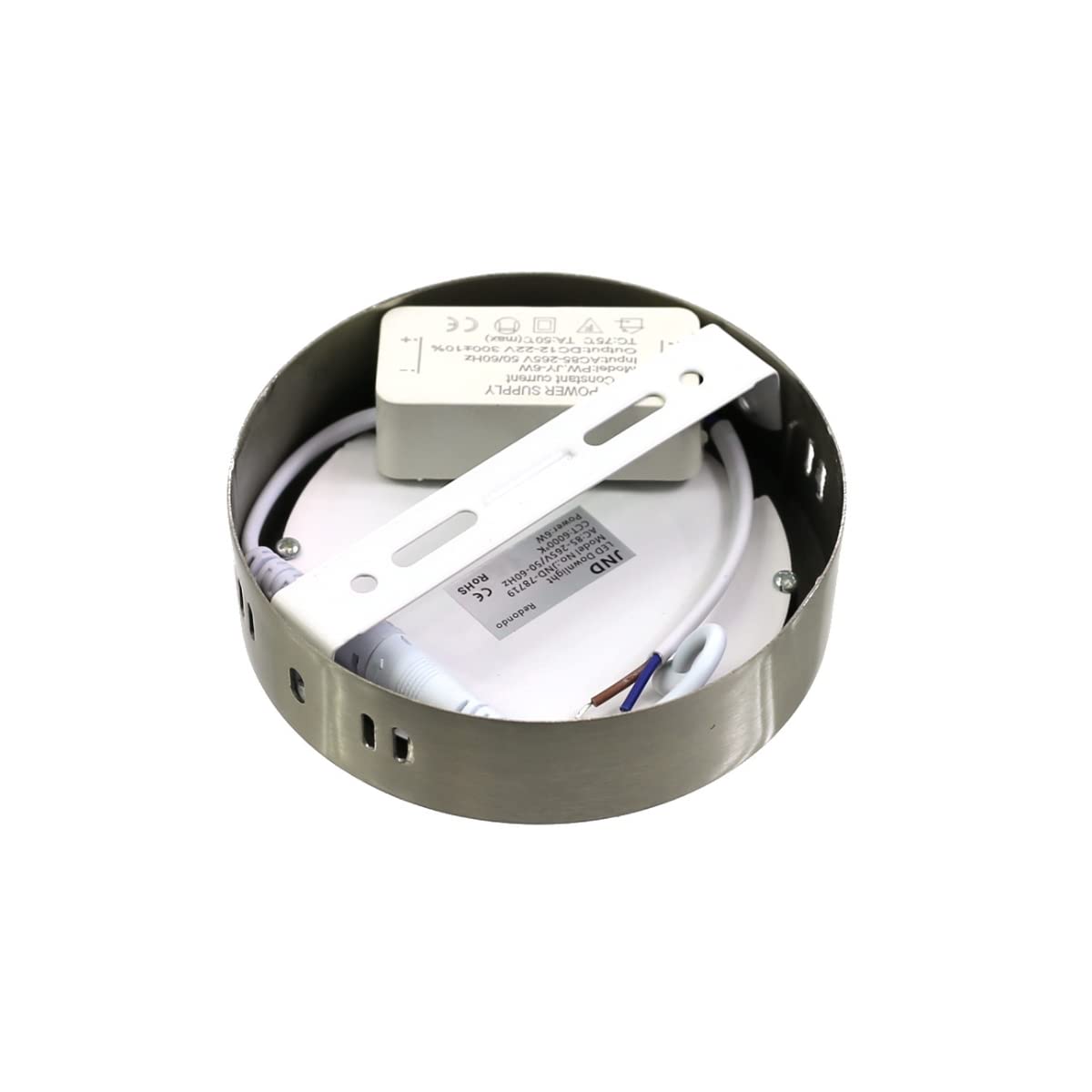 Jandei - Pack x10 Downlights Plafones LED 6W Redondo De Superficie, Ø 120 milímetros, Luz Blanca Fría 6000K, 480 Lúmenes, Aro Color Acero. Perfecto para Iluminar Oficinas, Salones, Cocinas, Baños