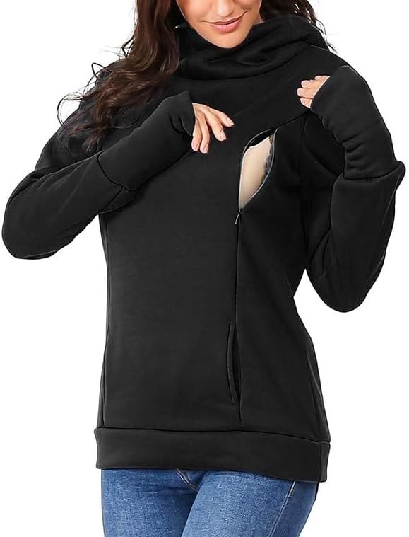 Pull d'allaitement zip invisible sweat maternité manches longues chaud