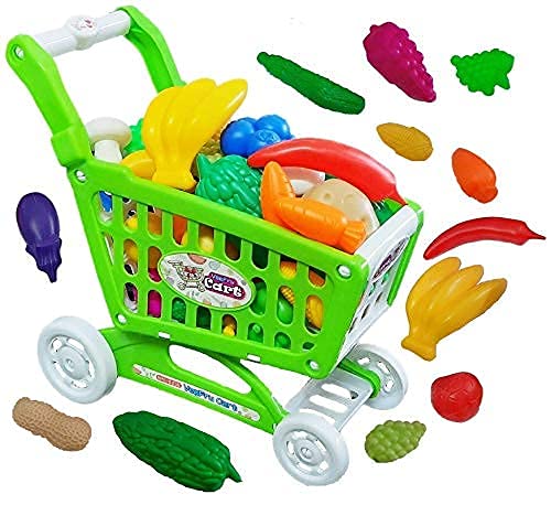 Kiddies Fruits and Vegetables Mini Shopping Cart Trolley Pretend Food Playset for Kids, Supermarket Plastic Push & Pull Kitchen Toy Learning Play Set for Kids (Multicolor) Toy Review India (Iknoor World )