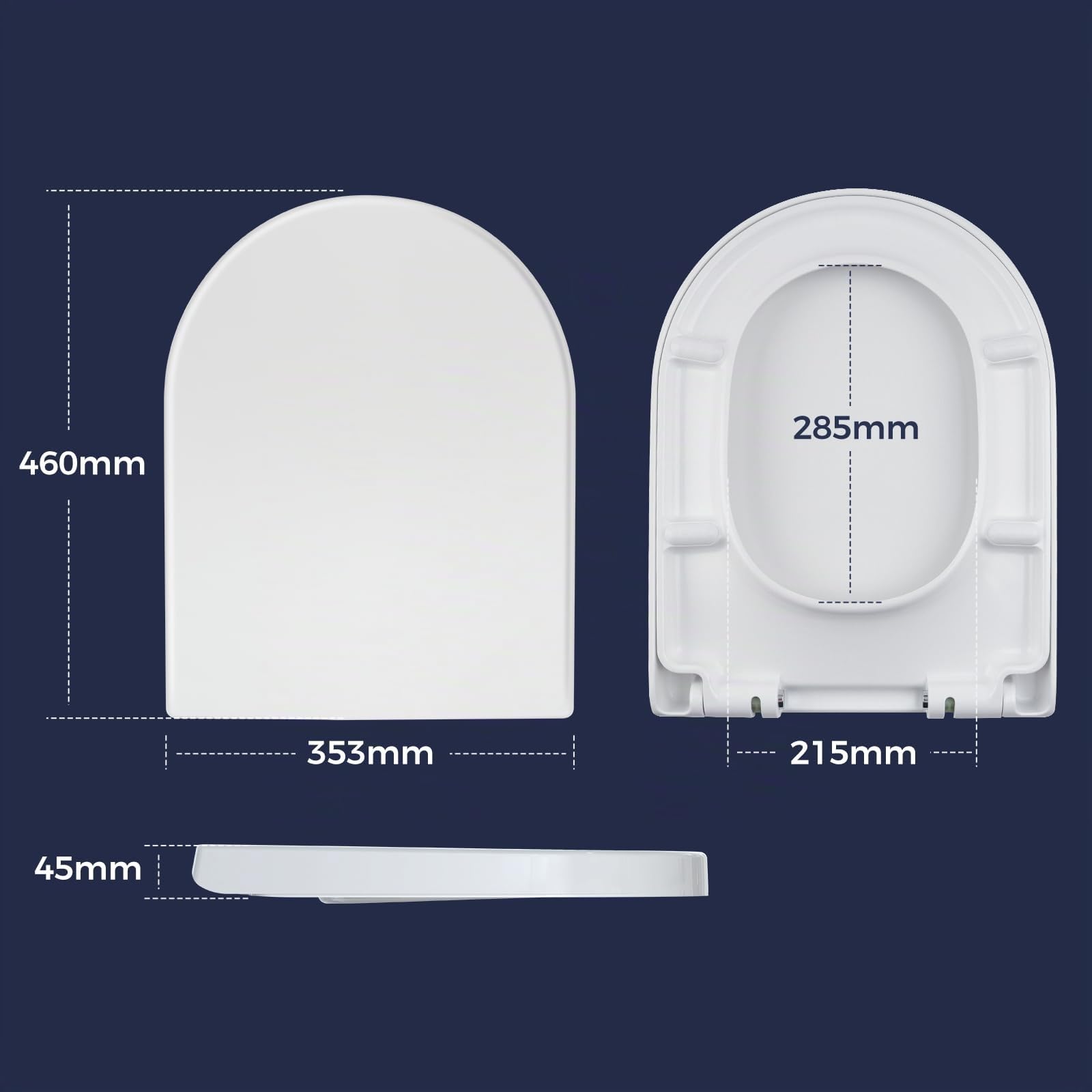 SAMODRA Premium Toilettendeckel D-Form,WC Sitz mit Absenkautomatik,Weiß Klodeckel mit Quick-Release-Funktion und Softclose,Toilettensitz, Klobrille aus Duroplast - 460 * 353 mm
