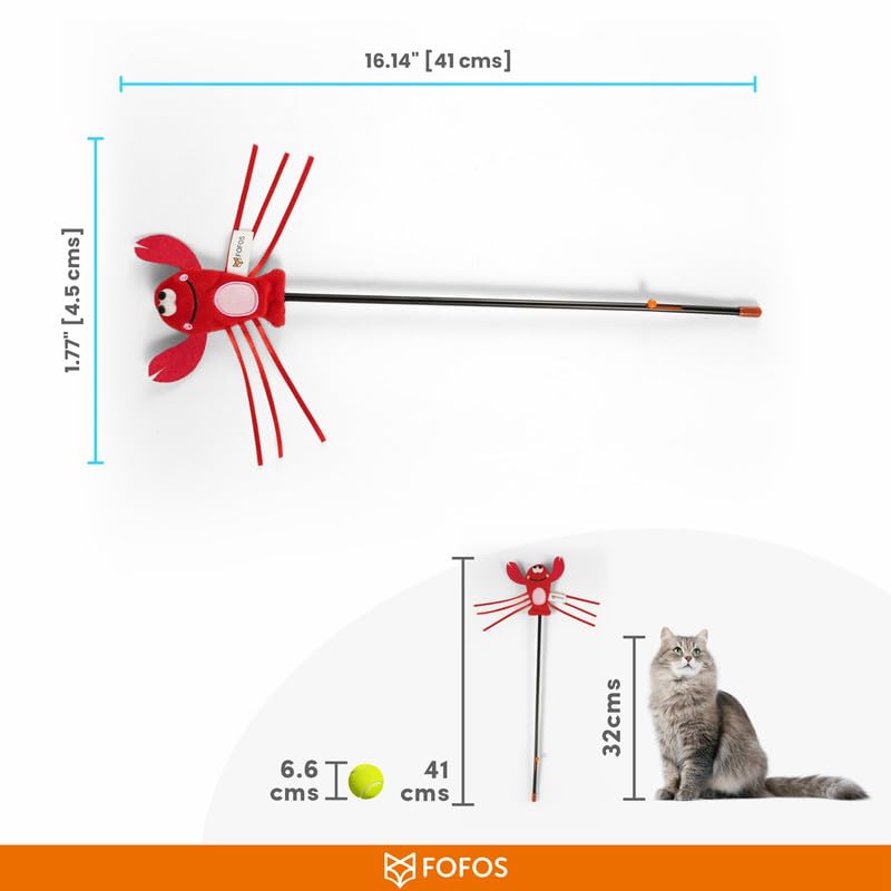 Image of BarkButler x FOFOS Moving Lobster Wand - Interactive Cat Teaser Toys with Catnip - Cat Toy Set - Red
