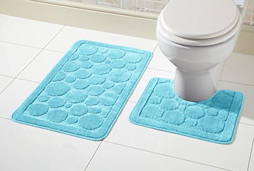 Voice7 Luxury 2 Piece Cali Circles Bath and Pedestal Mat Set - Non Slip Rubber Backing & Comfortable - Choose from 15 Stunning Colors (Silver, UK Size)