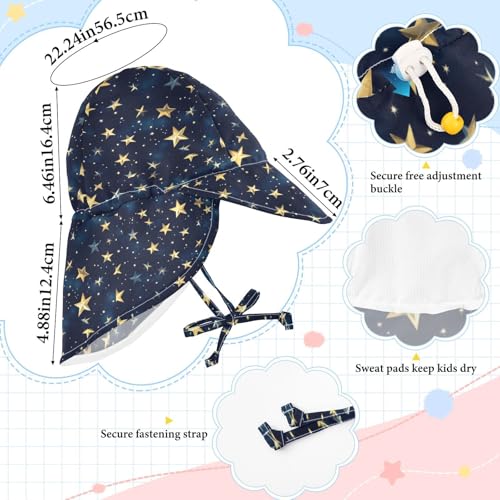 Toddler Sun Hat Boys Caps Girl UPF 50+ Protection Large Brim Traveling Swim Hat Gold Stars Abstract Black Pattern4