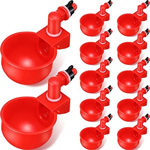 Chicken Water Cups, Chicken Watering Cup, Chicken Water Feeder, 3/8 Inch Thread Automatic Filling Waterer Poultry Drinking Bowl Chicken Feeder Cup for Chicken Duck Turkey Bunny (Red,12 Pieces)