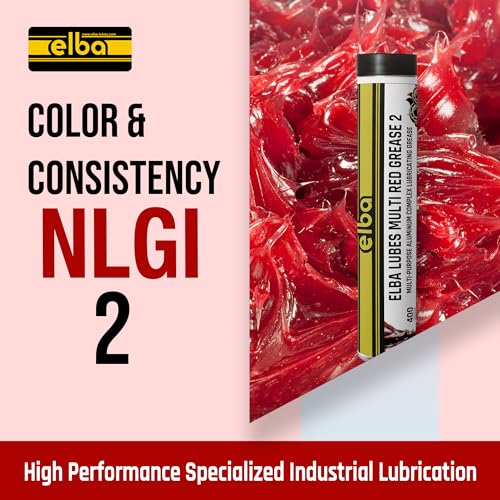Image of Elba Red Grease NLGI 2 | Semi-Synthetic High Temperature Heavy Duty Multi Purpose Grease | EP 2 | 14.09 oz Tube | For Agriculture, Industrial, Automotive Bearings | Prevents Corrosion | Made in USA