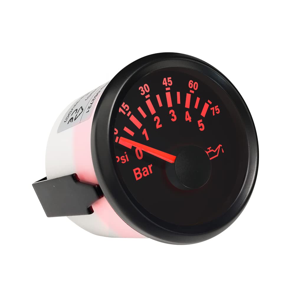 ELING Jauge de pression d'huile au mètre 0–5bar 0-75psi 52mm 12V/24V avec rétroéclairage pour tracteurs UTV