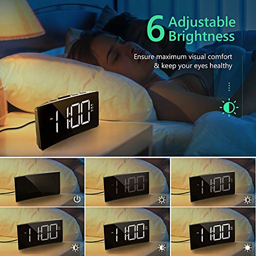 PICTEK LED Digital Alarm Clock, Easy to Set, 6-Level Brightness Dimmer, Adjustable Volume with 3 Alarm Sound, Clear White Digit, 12/24Hr, Snooze, Digital Clock for Bedrooms Desk (No USB Power Adapter)