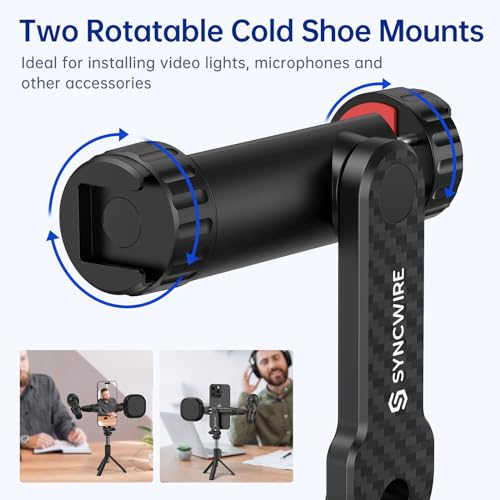Syncwire SW1001 Tripod Phone Mount, Universal Smartphone Mount Adapter With 2 Cold Shoe And 1/4 Inch Screw, 360° Rotates And 180° Tilts Adjustable Cell Phone Clamp Holder thumb #1