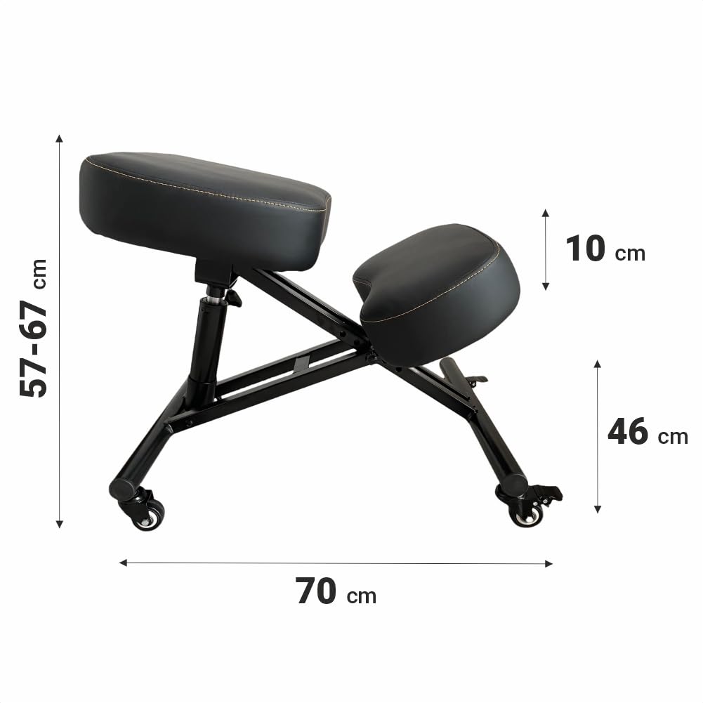 BLACK POINT O'kneel Basic Ergonomischer Kniestuhl aus Öko-Leder für Zuhause und Büro. Bürostuhl ergonomisch (inklusive schwarzem Leinenbezug)
