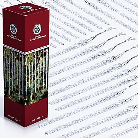 Large Twisted Clear Glass Icicle Christmas Ornaments for Christmas Trees - Set of 24 Icicles Christmas Tree Decorations - Christmas Tree Ornaments for White Or Silver Crystal Winter Frost Look! Cover