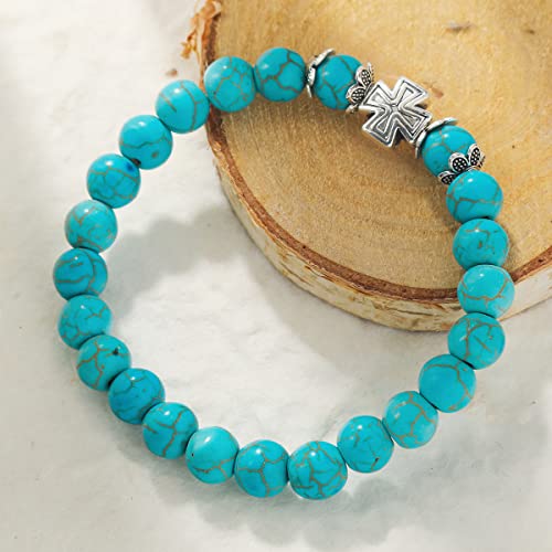Turquoise Bracelet for Women,Healing Crystal Stone Stretch Round Bead Bracelets for Women Men Jewelry2