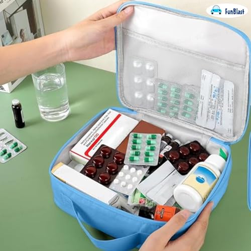 Image of FunBlast Travel First Aid Bag - Medical Portable Medicine Storage Bag, Waterproof Pill Organizer with Mesh Pocket, Zippered Medicines Bag for School, Travel, Camping (Blue)
