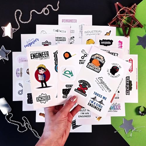 Image of 100Pcs Funny Engineering Stickers for Water Bottles - Waterproof Vinyl Engineer Laptop Decals, Engineer Gifts for Women, Engineering Party Favors, Gifts for Women & Men