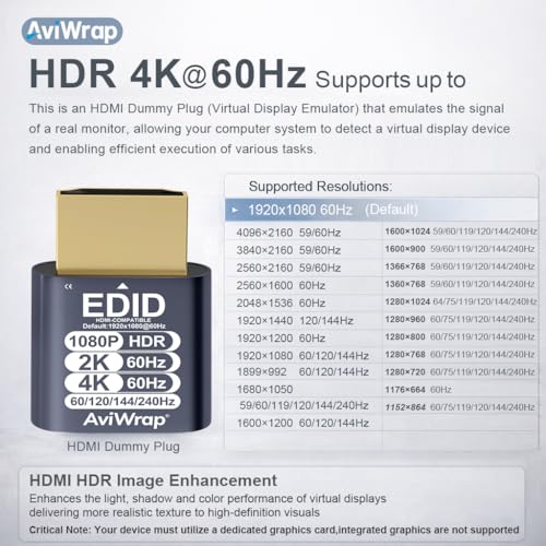 HDMI Dummy Plug AviWrapA10, adaptador virtual 4K 60Hz miniatura 2