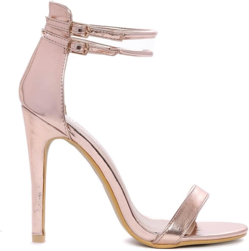 Shoe Closet Rose Gold Metallic Barely There Peep Toes Strappy Sandals Stilettos High Heels UK6/EURO39/AUS7/USA8
