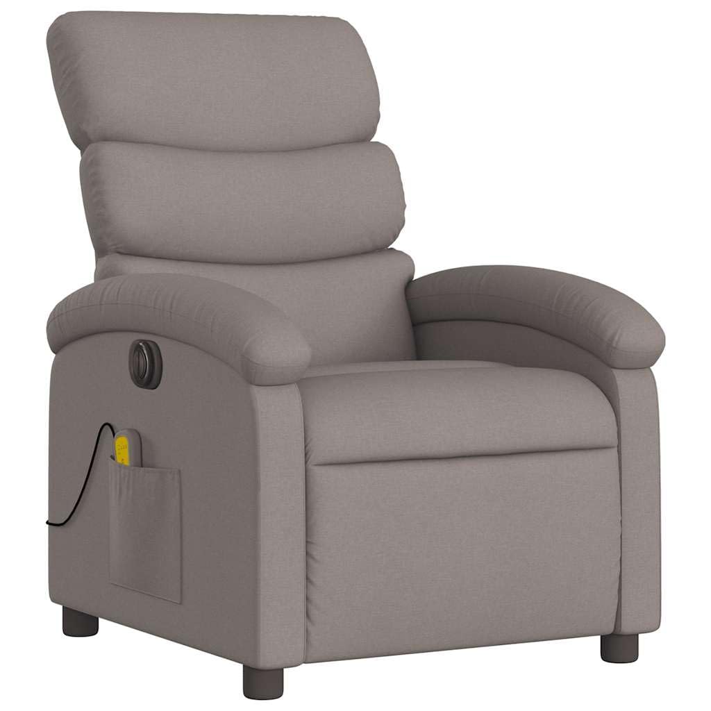 Massagesessel elektrisch mit 6-Punkt-Vibrationsmassage Taupe Stoff, verstellbare Rückenlehne und Fußstütze, bequemer Polsterstuhl mit Holz Metall Gestell, ideal für Wohnzimmer, Büro