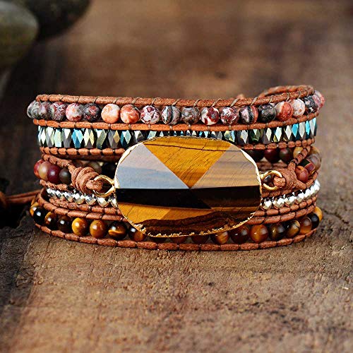 Image of Boho Wrap Bracelet for Women, Handmade Natural Imperial Jasper Multi-Layer Stone Beaded Bracelet, Bohemian Healing Crystal Stone Jewelry Gifts