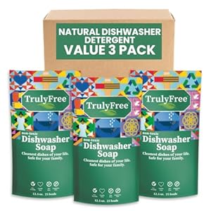 Truly Free Automatic Dishwasher Detergent Powder – Concentrated Dishwashing Detergent, Dish Soap, Hard Water Stain Remover, Kitchen Cleaning Supplies, No Harmful Ingredients – 12.5 oz (Pack of 3)
