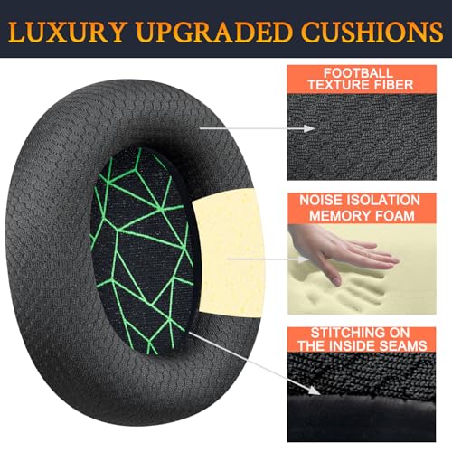 Image of SOULWIT Replacement Earpads for SteelSeries Arctis 1 /3 /5 /Arctis 7 /7+ /7P /7P+ /7X /7X+ /9 /9X /Pro /Prime(Do Not Fit Any Arctis Nova) Headset, Ear Pads Cushions with High-Density Foam - Black(Green Line)