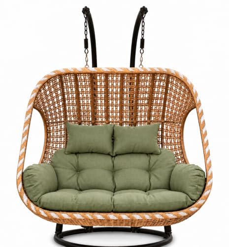 Image of Double Seater Swing Chair Cushion Replacement Pad for Hanging Egg Swing Outdoor Patio Garden Balcony Seat Cushion Green Fabric Seating Pad Home Furniture Accessory