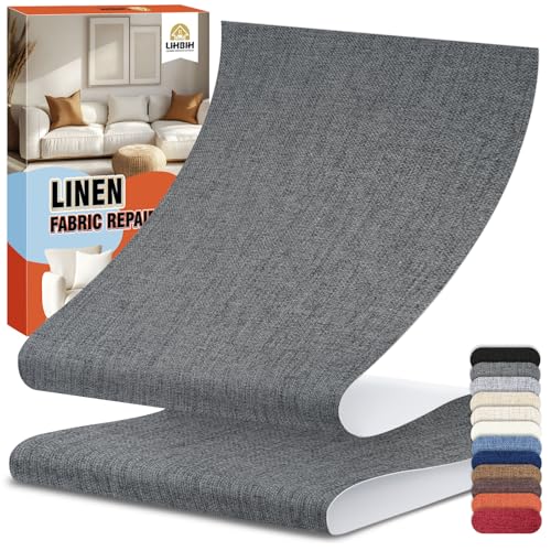Linen Fabric Repair Tape 4.7x63 Inch, Self Adhesive Couch Patch Repair Fabric Tape for Furniture, Linen Patch Kit for Couch, Carpet, Upholstery, Chair, Sofa, Cushion, Bag (Dark Grey)