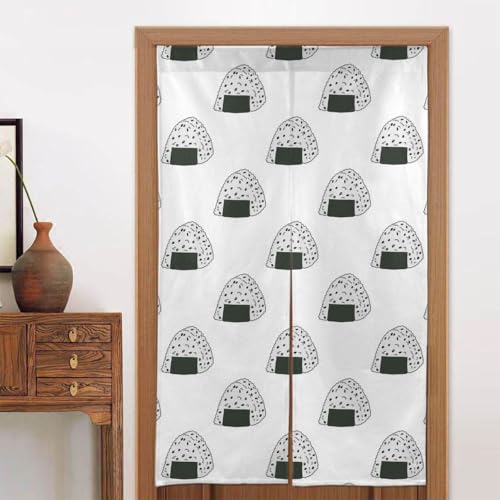 のれん おにぎり 寿司柄 おむすび 和風 かわいい 暖簾 おしゃれ カーテン 間仕切り 目隠し 遮光 リビング キッチン 玄関 階段 洗濯可 麻風 通気性 冷暖房対策 143×86cm